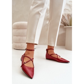 Damen-Ballerinas mit spitzer Zehenpartie und geflochtenen Riemen, Burgunderrot Violra 2