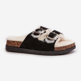 Damen-Hausschuhe Flip-Flops mit Schnallen und Fell, Schwarz Ezilena 4