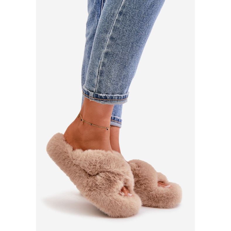 Damen-Pelzhausschuhe mit dicker Sohle, Beige Lavitera 1