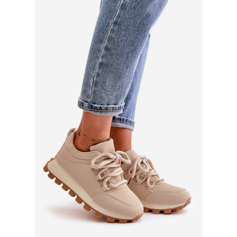 Sportschuhe Sneakers auf Plateau aus Öko-Leder, Beige Riadella 1
