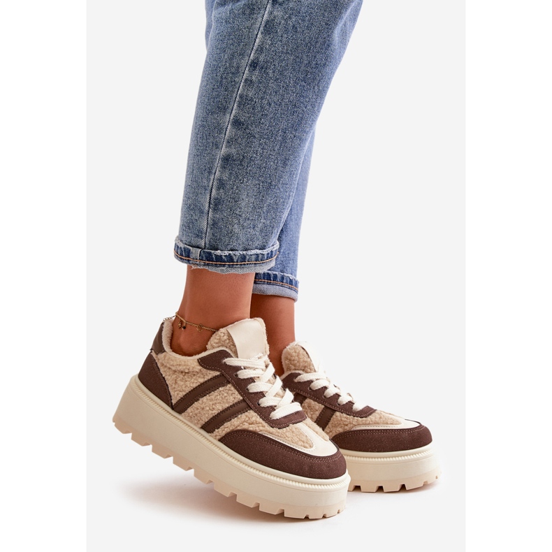 Isolierte Plateau-Sneaker für Damen mit Schaffell, braunes Daivlene 1
