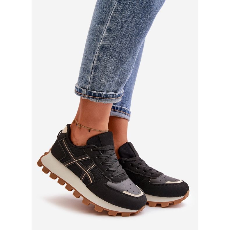 Damen-Sneaker, Schnür-Sportschuhe, schwarze Mialunae-Plattform 1