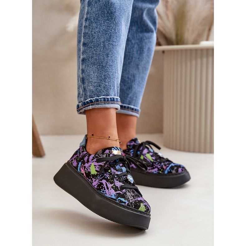 Leder-Sportschuhe auf der Plattform Maciejka 06191-05 Lila schwarz 2