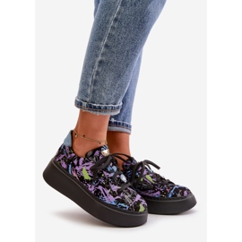 Leder-Sportschuhe auf der Plattform Maciejka 06191-05 Lila schwarz 1