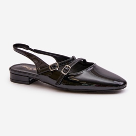 Ballerinas aus Lackleder mit Riemen an niedrigen Absätzen, schwarze Bialettia 4