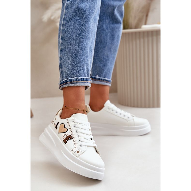 Damen-Plateau-Sneaker mit dekorativer „Love“-Inschrift, White Orlian weiß 2
