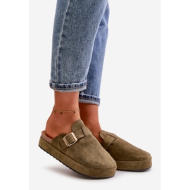 Damen-Plateau-Clog-Flip-Flops mit goldener Schnalle, dunkelgrüne Terilaina 1