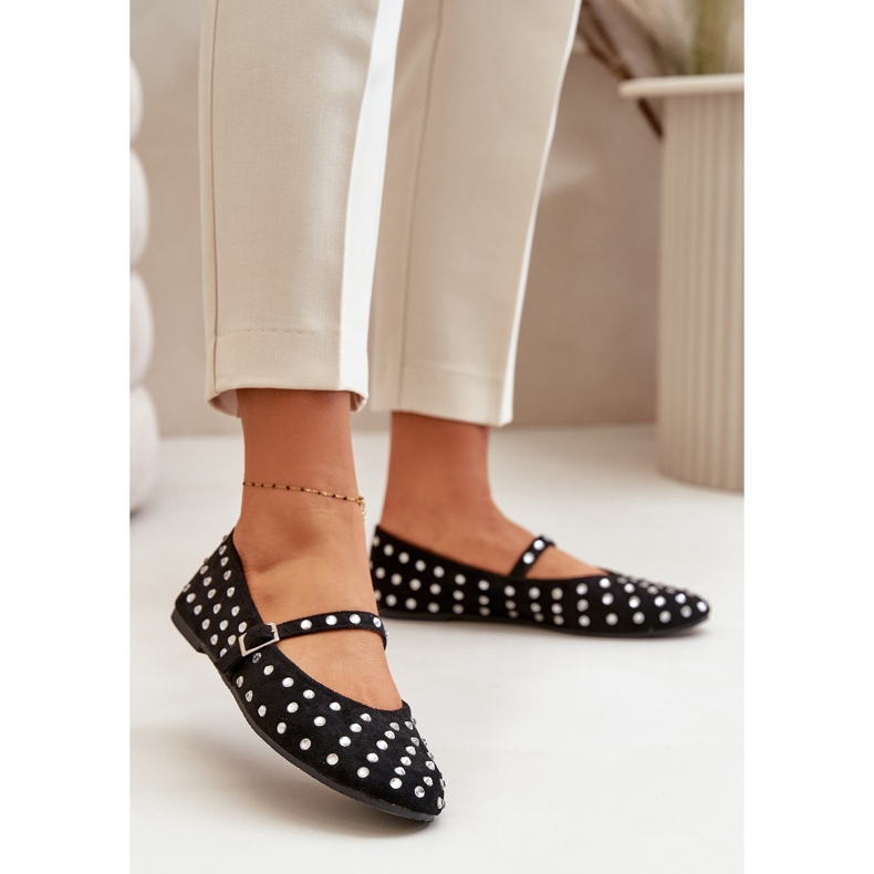 Verzierte Ballerinas mit Riemchen aus Öko-Wildleder in Schwarz Tirilissa 2