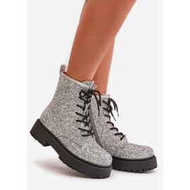 Isolierte Arbeiterstiefel für Damen, verziert mit Pailletten, silbernes Liathein 1