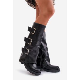 Isolierte Stiefel mit umgeschlagenem Schaft und Schnallen, Black Cialetta schwarz 1