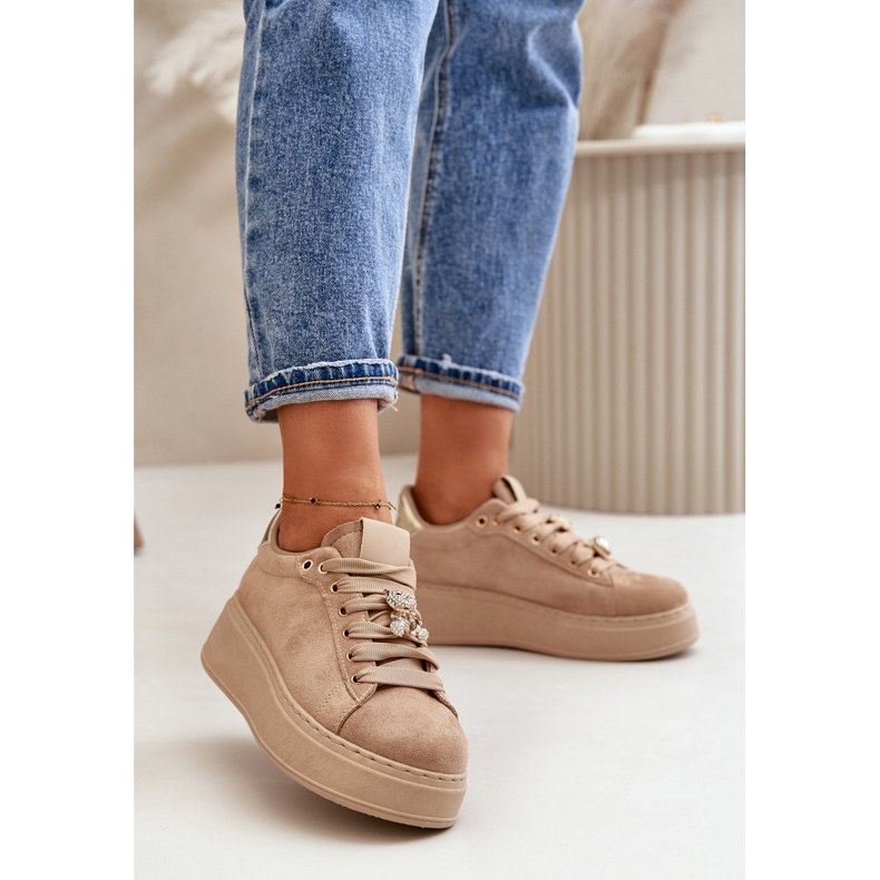 Beige Damen-Plateau-Sneaker mit Teddybär Vailina 2