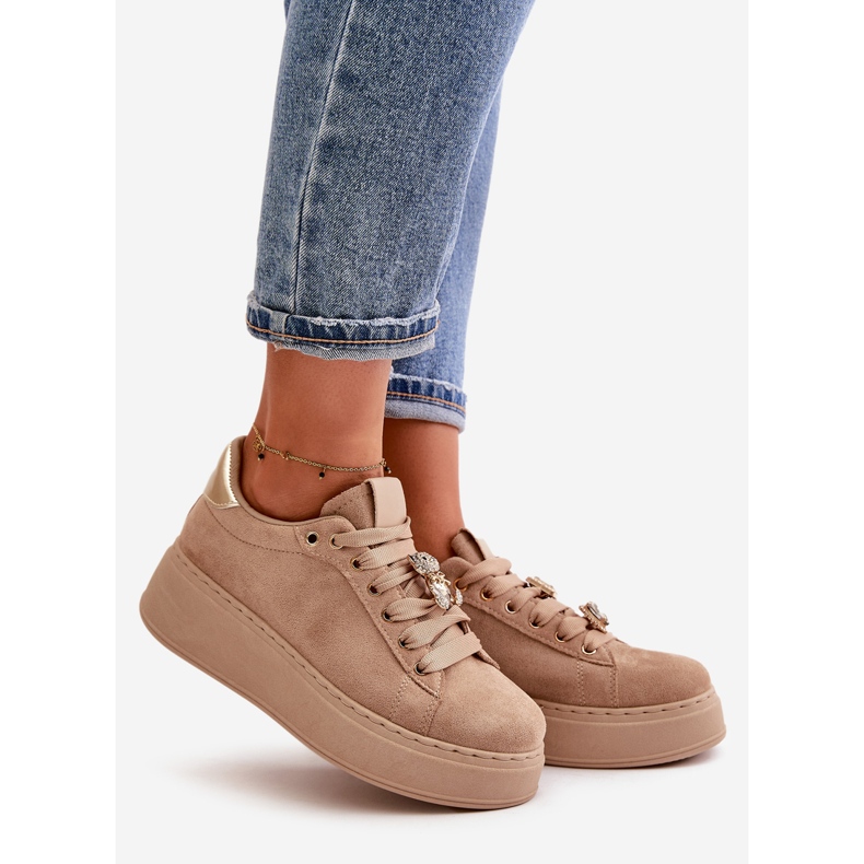 Beige Damen-Plateau-Sneaker mit Teddybär Vailina 1