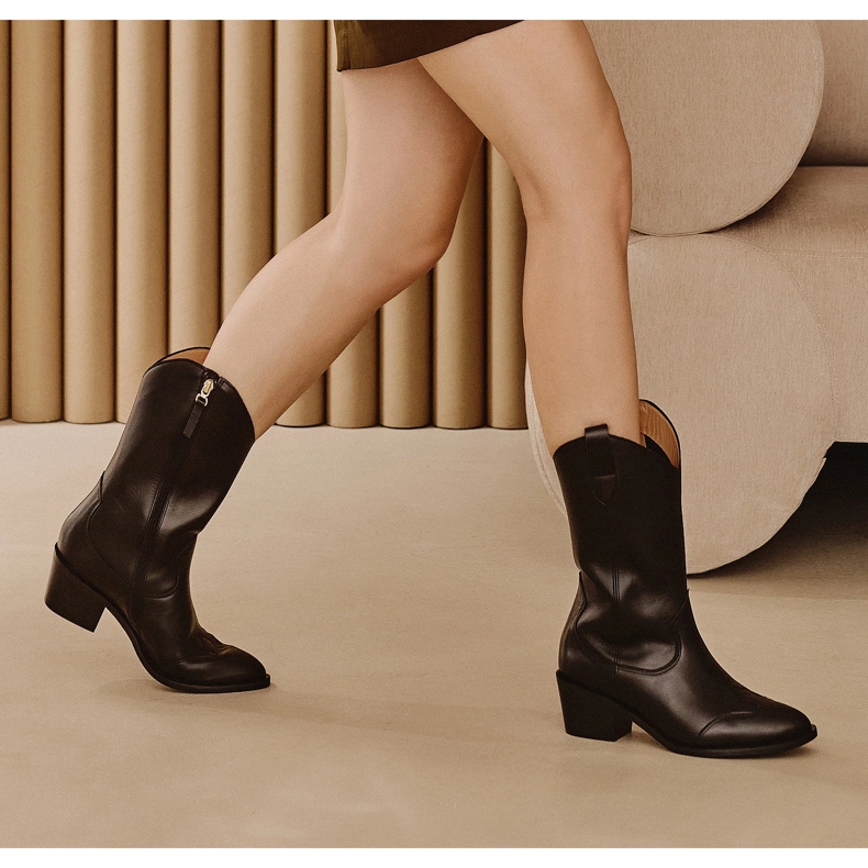 Marco Shoes Schwarze Cowboystiefel aus echtem Leder 1