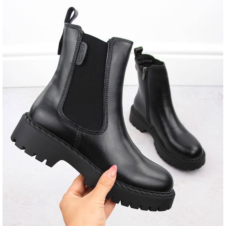 Damen-Lederstiefel, isoliert, schwarz, Chelsea-Stiefel Big Star OO274109 1