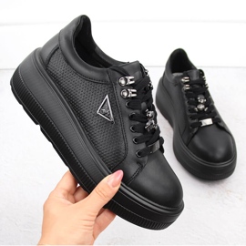 Schwarze Leder-Damenschuhe auf der Plattform Filippo DP6382 1