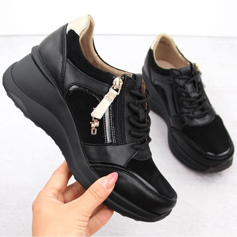 Damen-Keilschuhe aus schwarzem Leder Filippo DP6434 1