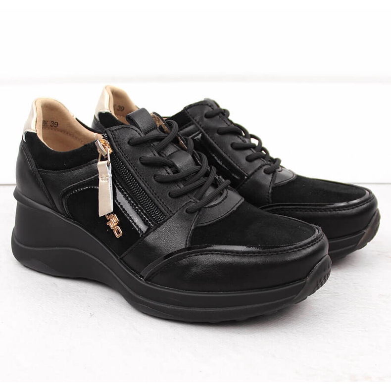 Damen-Keilschuhe aus schwarzem Leder Filippo DP6434 2