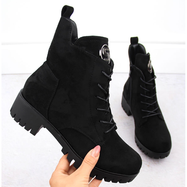 M. DASZYŃSKI Wildlederstiefel mit hohem Absatz und Plateau, isoliert schwarz M.Daszyński MR1813-38 1