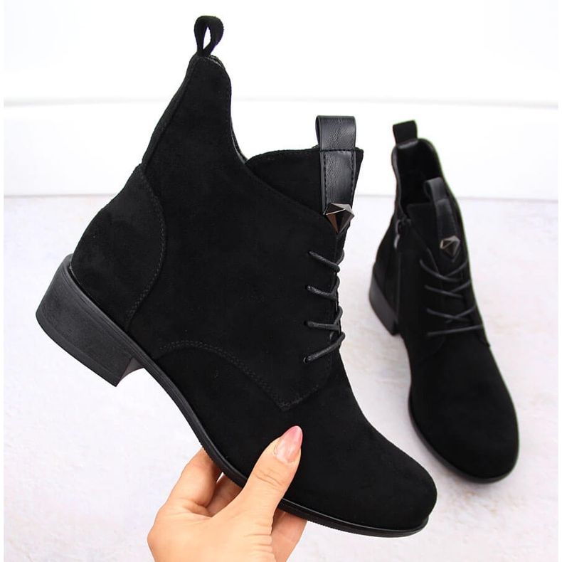 M. DASZYŃSKI Isolierte Damen-Schnür- und Reißverschlussstiefel in Schwarz M.Daszyński SA198-24 1