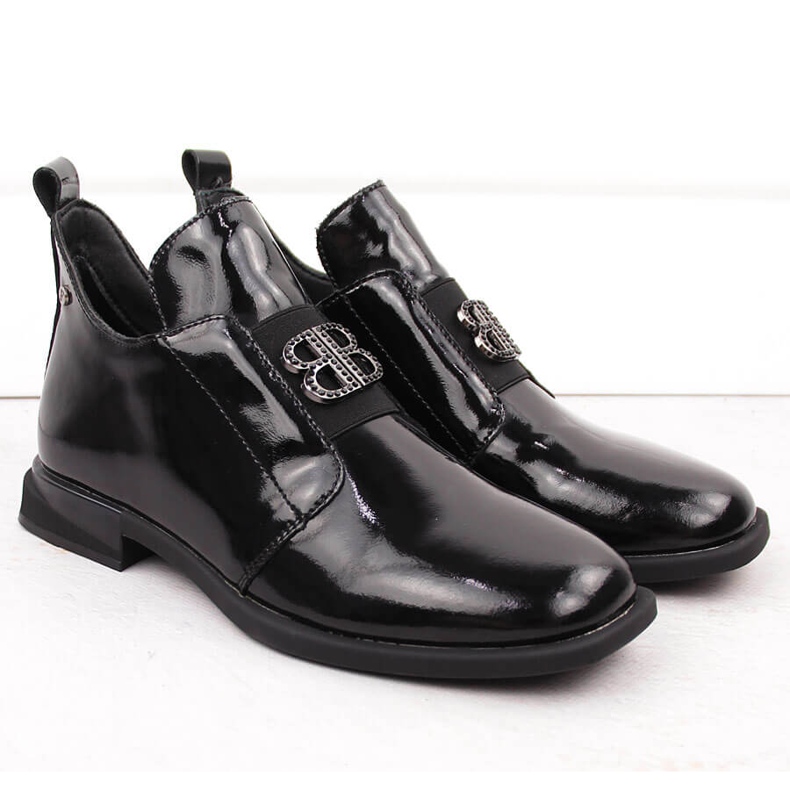 Damen-Stiefeletten aus Lackleder mit Verzierung, schwarz Filippo DBT4763 2