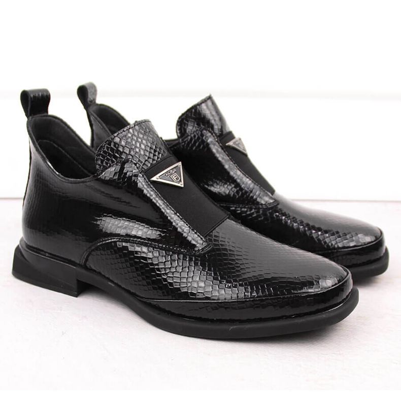 Damen-Stiefeletten aus Lackleder mit Krokodilverzierung, schwarz Filippo DBT6425 2