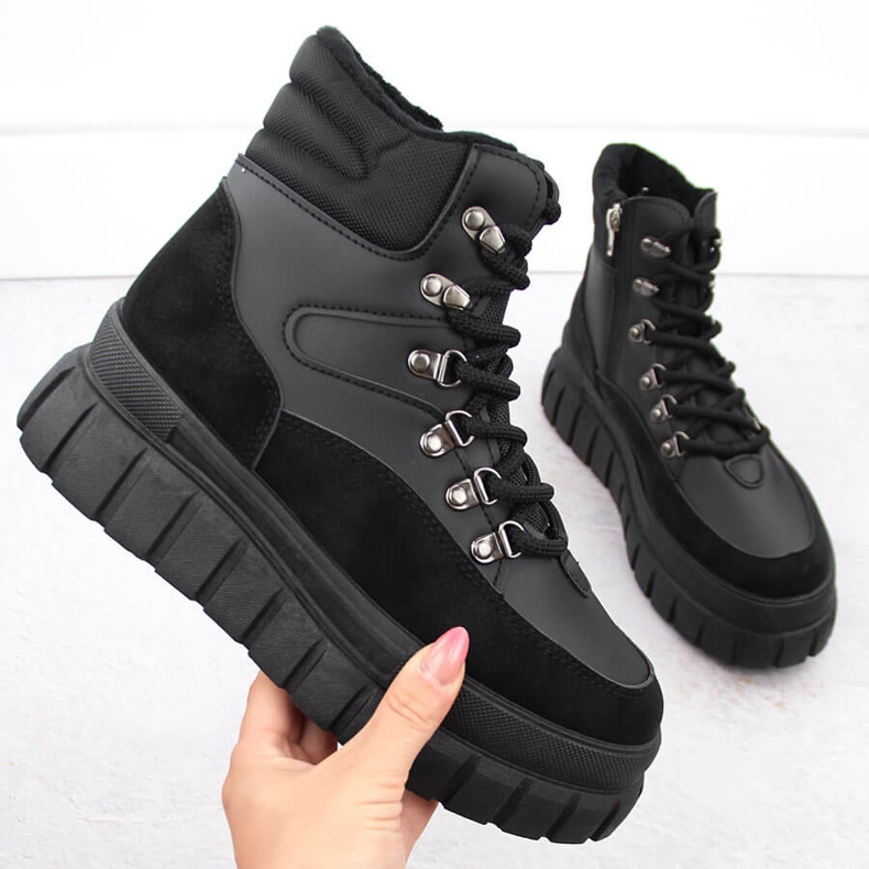 Schwarze Damenstiefel mit dickem Plateau News 7928 1