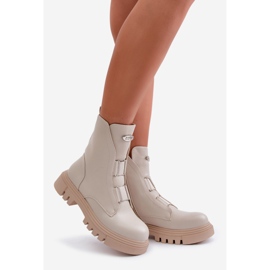 Isolierte Damen-Arbeiterstiefel mit Reißverschluss, Öko-Leder, hellbeige Mailyra 1