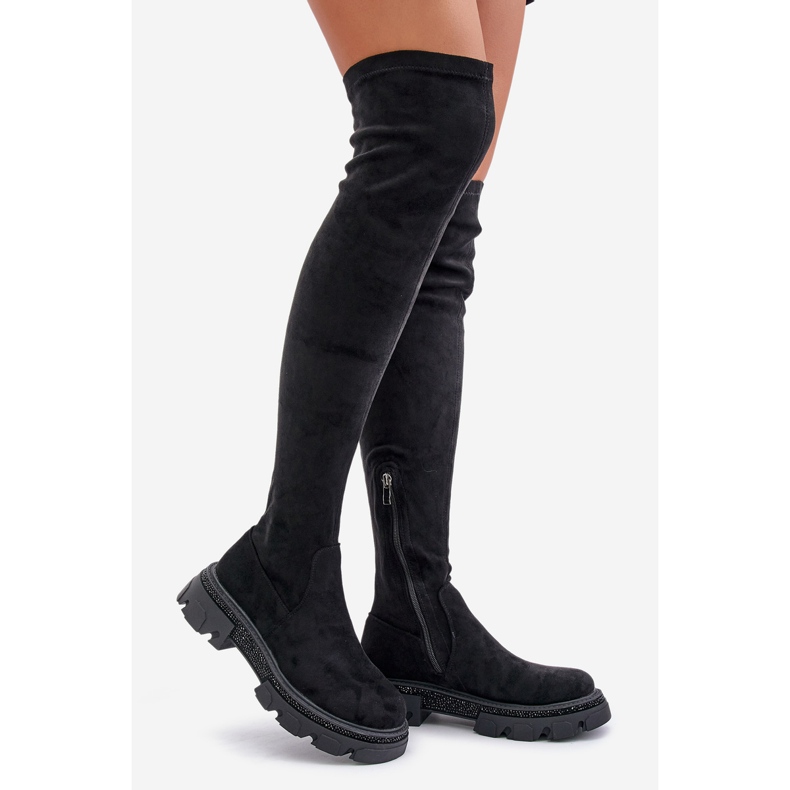 Overknee-Stiefel für Damen aus Öko-Wildleder in Schwarz Irithalla 1