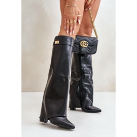 Damen-Stiefel aus Faux-Wildleder mit umgeschlagenem oberen Absatz, schwarzes Avamora 2
