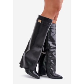 Damen-Stiefel aus Faux-Wildleder mit umgeschlagenem oberen Absatz, schwarzes Avamora 1