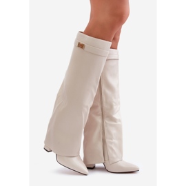 Damenstiefel aus Faux-Wildleder mit umgeschlagenem Obermaterial und hohem Absatz in Hellbeige von Avamora 1