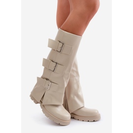 Isolierte Stiefel mit umgeschlagenem Schaft und Schnallen, hellbeige Cialetta 1
