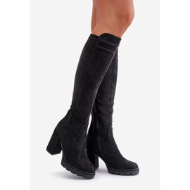 Isolierte Damen-Stiefel mit hohem Absatz, Eco-Wildleder, Schwarz, Tirisha 1