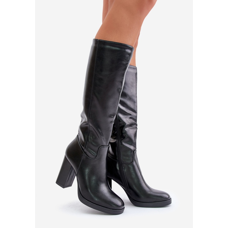 Overknee-Stiefel aus Öko-Leder mit hohem Absatz, schwarzes Riamaya 1