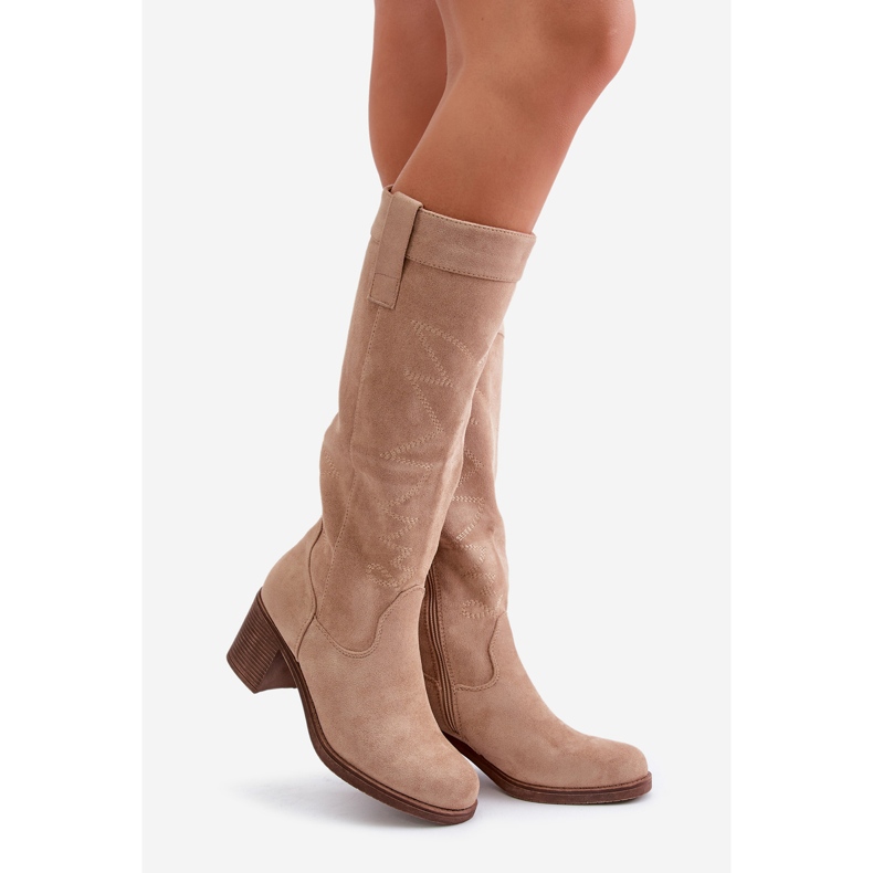 Overknee-Stiefel für Damen mit hohem Absatz, Beige Erisorae 1