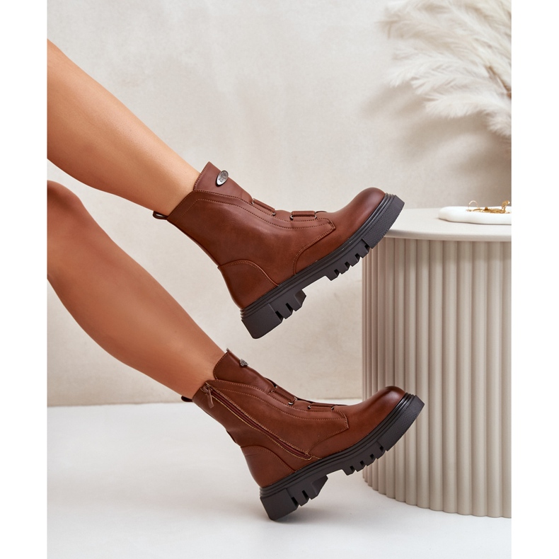 Isolierte Damen-Arbeiterstiefel mit Reißverschluss, Öko-Leder, braun Mailyra 2