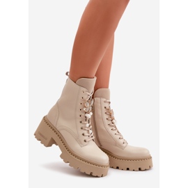 Damen-Arbeiterstiefeletten aus Leder mit Schmetterling, Beige CheBello 4590 1