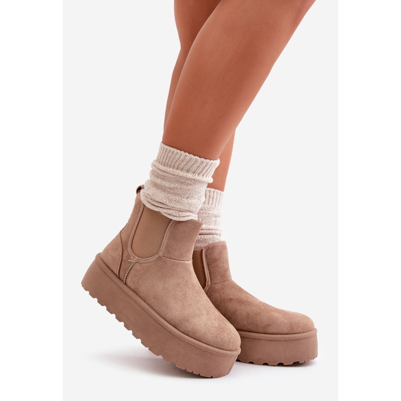 Damen-Schneestiefel mit Plateausohle und elastischen Einsätzen, dunkelbeige Rialine 1