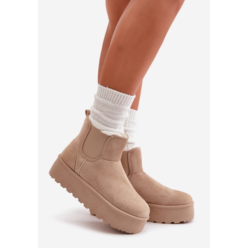 Damen-Schneestiefel mit Plateausohle und elastischen Einsätzen, hellbeige Rialine 1