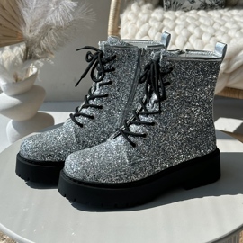 Isolierte Arbeiterstiefel für Damen, verziert mit Pailletten, silbernes Liathein 2