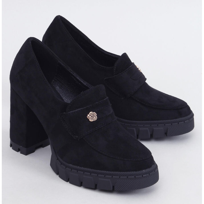 Schwarze Loafer mit hohen Absätzen und Plateausohle von Lains 1