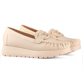 Beigefarbene Damenmokassins aus Öko-Leder auf der Plattform, Innensohle aus Leder 1