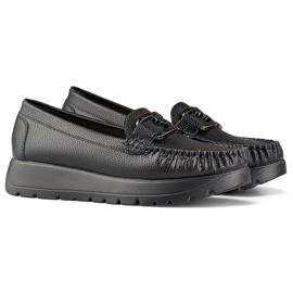 Schwarze Damen-Mokassins aus Öko-Leder auf der Plattform, Innensohle aus Leder 1