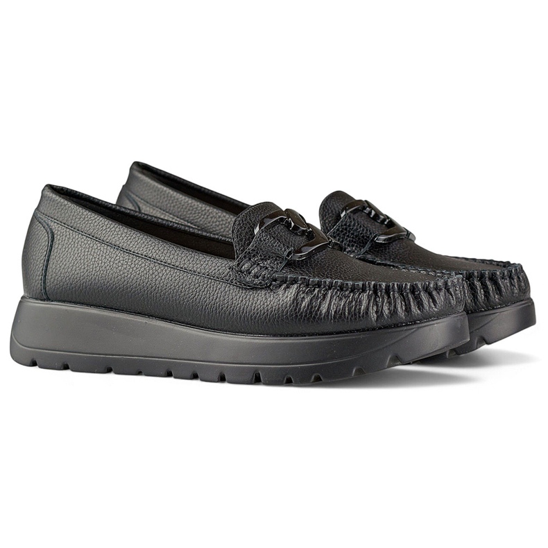 Schwarze Damen-Mokassins aus Öko-Leder auf der Plattform, Innensohle aus Leder 1