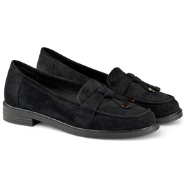 Schwarze Wildlederschuhe mit flacher Sohle 1