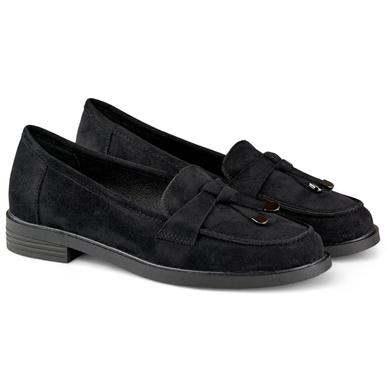 Schwarze Wildlederschuhe mit flacher Sohle 1