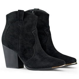 Schwarze klassische Damen-Cowboystiefel aus Wildleder mit hohem Absatz 1