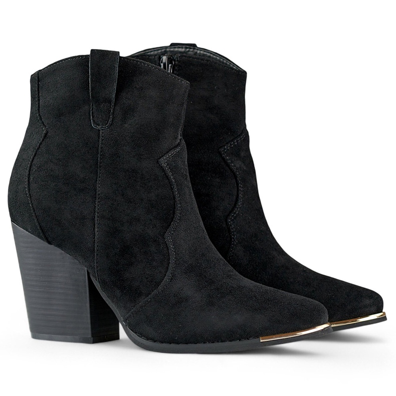 Schwarze klassische Damen-Cowboystiefel aus Wildleder mit hohem Absatz 1