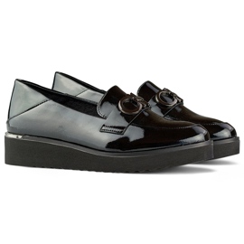 Damen-Lackschuhe mit niedrigem Keilabsatz, elegante Schuhe schwarz 1