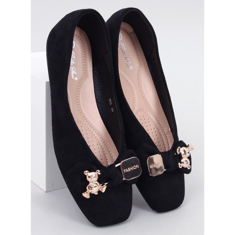 Cranny Schwarze Ballerinas mit goldenem Teddybär 1